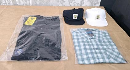 (1) Pair Of Banana Boat UPF 50+ Men's Hybrid Shorts, Small, Black, (1) Dickies Temp-IQ Cooling Long Sleeve Men's Skateboarding Shirt, Medium, Green & White Plaid & (2) Dickies &ldquo;Don&rsquo;t Trip&rdquo; Baseball Hats, (1) Black, (1) White