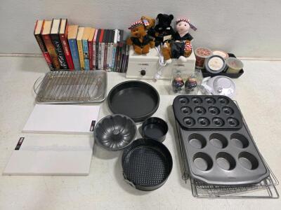 Wilton Bakeware Lot, Working GiGi Wax Heaters, Working Homedics Sound Machine, Books, DVDs, Plush Toys