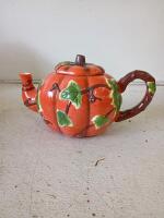 Ceramic Pumpkin Tea Set 4-Piece with Teapot, Pitcher, Creamer, Sugar Bowl &ndash; Autumn Harvest Theme - 2