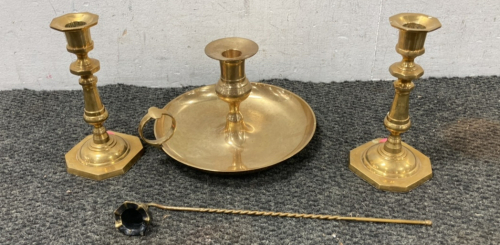 Brass Candle Holders and Snuffer