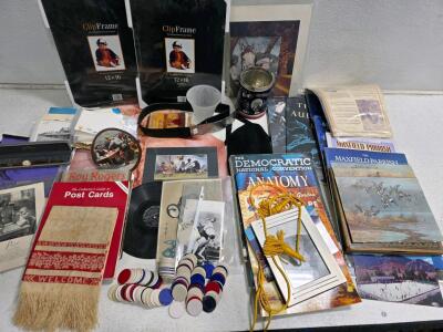 Vintage Ephemera Lot &ndash; Books, Postcards, Poker Chips, Tin, Watch, Maxfield Parrish, Pin-Up