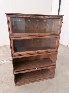 3-Section Wooden Barrister Bookcase with Glass Front Doors, Approx. 50.5" H x 33.5" W x 13.25" D