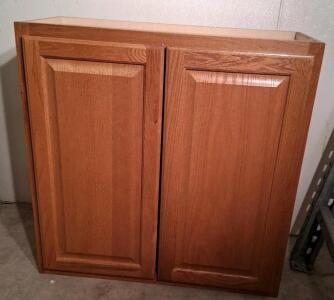 Oak Raised Panel Wall Cabinet &ndash; 2 Doors, Medium Oak Finish, Classic Kitchen Storage