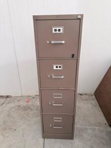 4-Drawer Vertical Metal Filing Cabinet, Beige, Lockable, Index Holders, Approx. 52"x15"x25"
