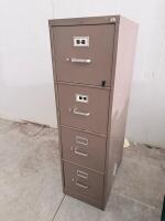 4-Drawer Vertical Metal Filing Cabinet, Beige, Lockable, Index Holders, Approx. 52"x15"x25" - 2
