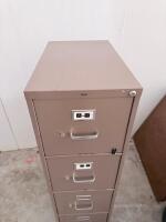 4-Drawer Vertical Metal Filing Cabinet, Beige, Lockable, Index Holders, Approx. 52"x15"x25" - 4