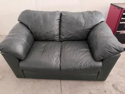 Dark Green Leather Loveseat Sofa, Contemporary Style, 2-Seater, Approx. 60"x35"x34"