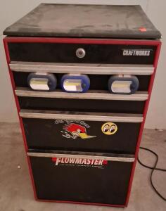 CRAFTWORKS Tool Chest Style Mini Fridge, Red/Black, Locking Door (Turns On)