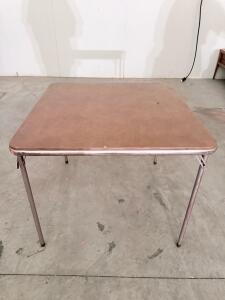 Square Folding Utility Table &ndash; Metal Frame, Brown Laminate Top, 34"x34"x29", Snap-Lock Legs