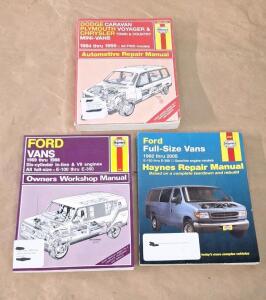 (1) Haynes Repair Manual For 1969-1988 Ford Vans E100-E350, (1) Haynes Repair Manual For 1992-2005 Ford Full Size Vans E150-E350 & (1) Haynes Repair Manual For 1984-1995 Dodge/Chrysler/ Plymouth FWD Mini-Vans