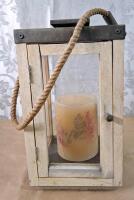(1) 15" Wood & Glass Rustic Candle Lantern, (1) 9" Decorative Pitcher, (2) Bamboo Trays & (1) Wicker Basket & Artificial Ivy - 2