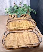 (1) 15" Wood & Glass Rustic Candle Lantern, (1) 9" Decorative Pitcher, (2) Bamboo Trays & (1) Wicker Basket & Artificial Ivy - 6