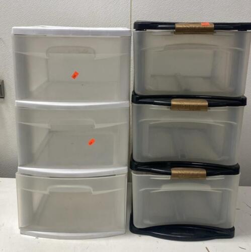 Stackable 3-Drawer Plastic Storage Organizers, Black & White, Modular, 24" Tall, Set of 2