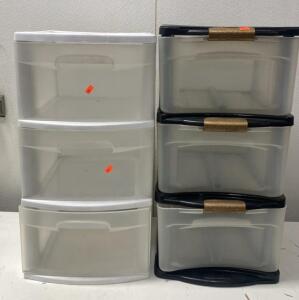 Stackable 3-Drawer Plastic Storage Organizers, Black & White, Modular, 24" Tall, Set of 2