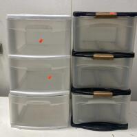 Stackable 3-Drawer Plastic Storage Organizers, Black & White, Modular, 24" Tall, Set of 2