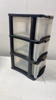 Stackable 3-Drawer Plastic Storage Organizers, Black & White, Modular, 24" Tall, Set of 2 - 6