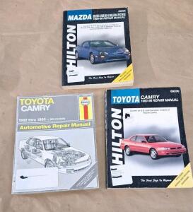 (1) Haynes Repair Manual For 1992-1995 Toyota Camry, (1) Chilton Repair Manual For 1983-1996 Toyota Camry & (1) Chilton Repair Manual For 1990-1998 Mazda 323/MX-3/626/MX-6/Millenia/Prot&eacute;g&eacute;