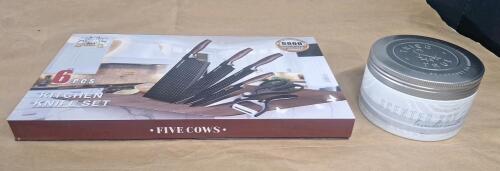 (1) Five Cows 6-Piece Kitchen Knife Set & (1) Tried & True 14-Oz Scented Candle, Lavender Vanilla