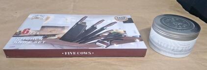 (1) Five Cows 6-Piece Kitchen Knife Set & (1) Tried & True 14-Oz Scented Candle, Lavender Vanilla