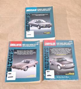 (1) Chilton Repair Manual For 1975-1990 GM- Buick/Olds/Pontiac Full Size, (1) Chilton Repair Manual For 1981-1995 Chrysler FWD 4-Cyl Cars & (1) Chilton Repair Manual For 1982-1992 Nissan Stanza/200SX/240SX