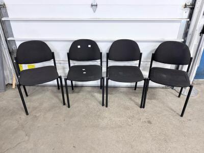 Set of 4 Stackable Black Metal Frame Guest Chairs, Armless Fabric Seat & Back, 32" High