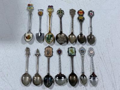 Collection of 14 Vintage Souvenir Spoons &ndash; Canada, Isle of Skye, Colorado, Events, Enamel Detail