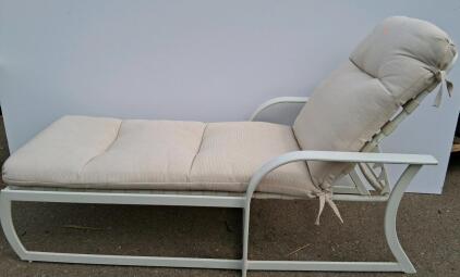 White Aluminum Outdoor Chaise Lounge Chair with Armrests and Cream Cushion, Adjustable Backrest