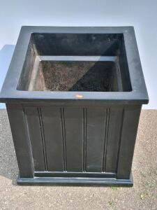Large Black Outdoor Square Planter, Plastic/Resin, Approx 19"x19"x19", Decorative Panel Design