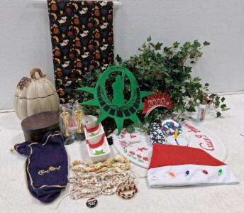 Assorted Decorative & Holiday Lot: Ceramic Pumpkin, Faux Oscars, Blow Horn Can (Works), Novelty Items & More