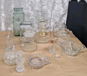 (6) Glass Storage Containers & Assorted Decorative Glassware