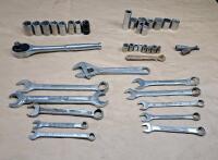 (1) 1/2" Drive Ratchet & Assorted Sockets & Box End Wrenches