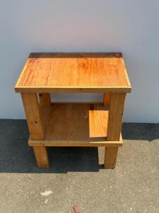 Sturdy Wooden Side Table with Lower Shelf, Natural Finish, Approx. 24"x16"x28"