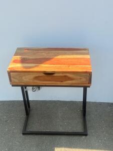 Solid Wood Nightstand with Metal Legs, 1 Drawer, 20" x 18" x 24"