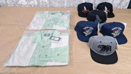 (2) Dickies Westover Long Sleeve Men's Lifestyle Shirts, Both Small, Both Mint Green & (6) Assorted Graphic Baseball Hats