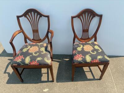 Pair of Hepplewhite Style Shield Back Dining Chairs with Upholstered Seats