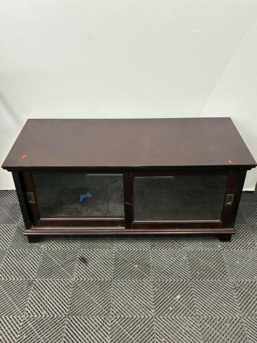 Dark Wood TV Stand with Sliding Tempered Glass Doors, Cable Management, 48"x20"x22"