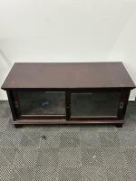 Dark Wood TV Stand with Sliding Tempered Glass Doors, Cable Management, 48"x20"x22"