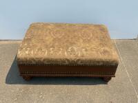 Traditional Upholstered Ottoman, Brown Jacquard Fabric, Nailhead Wood Base, 40"x28"x16"