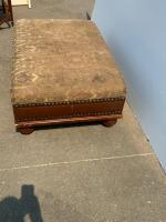 Traditional Upholstered Ottoman, Brown Jacquard Fabric, Nailhead Wood Base, 40"x28"x16" - 2