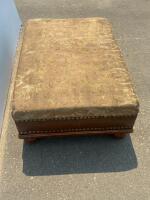 Traditional Upholstered Ottoman, Brown Jacquard Fabric, Nailhead Wood Base, 40"x28"x16" - 3