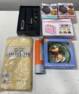 Brookstone Wine Opener, MyMini Toaster & Waffle Makers, Classic Tablecloth, Desk Mat, Wall Plate