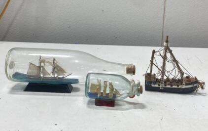John Madison Collection 12" Brigantine Ship in Bottle, Serial #014, with Display Stand