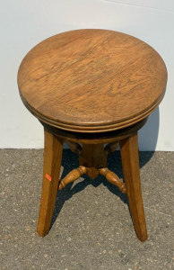 Antique Victorian Oak Swivel Piano Stool with Adjustable Height and Turned Legs