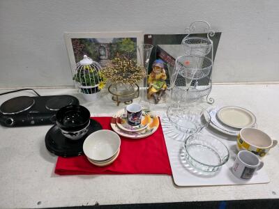 Working GE Double Hot Plate, Dinnerware, Bowls, Wire Rack, Glassware