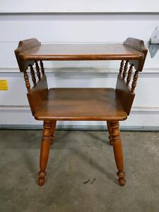 Vintage Wooden End Table, Turned Legs, Two-Tier, 17"x18.5"x26"