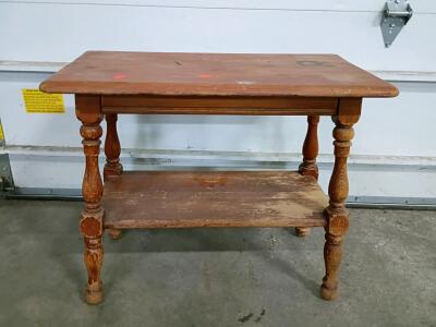 Vintage Wooden Side Table with Turned Legs, 24.5" x 13" x 21", 1 Shelf, Medium Brown