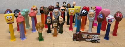Lot of Assorted PEZ Character Candy Dispensers with Truck, SpongeBob, Sports, Lord of the Rings