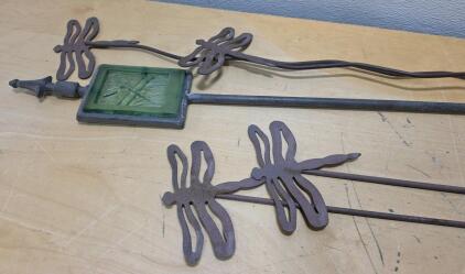 Decorative Metal and Glass Dragonfly Garden Stakes