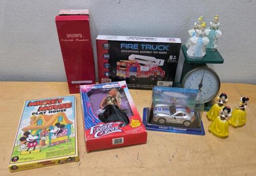 Mixed Lot: Brinn's Porcelain, Trend Techron Diecast, Fashion Corner Doll, Disney Mickey Play Set