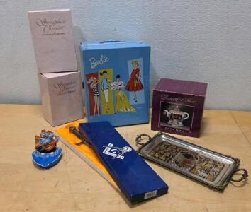 Vintage Barbie Case, Seraphim Angel Figurines Boxed, David & Allison Musical Teapot, More